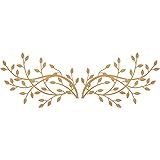 2Pcs Metall Wanddeko, Metallbild Wandschmuck Wohnzimmer Schwarz Gold Metall Baum Blatt Wanddekoration Kunstvoll Wandschild Zum Aufhängen, Dekorative Wandskulptur Heimdeko Für Wohn- Schlafzimmer(Gold)