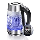 Aigostar Glas Wasserkocher mit Temperatureinstellung 1,7L, 2-in-1 Teekocher mit Edelstahl Teesieb, Temperaturwahl 60°-100°C Farbwechsel LED Beleuchtung, 120 Minuten Warmhaltefunktion, BPA-Frei