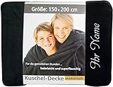 Krings Fashion Wohn- und Kuscheldecke 150 x 200 cm - Individuell anpassbar mit Namen und Text - extra weiche hochwertige Decke - Tagesdecke-Farbe Schwarz-Stickfarbe wählbar