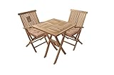 SAM Möbel Outlet Balkongruppe Gartengruppe Holz Teak 3tlg Square Tisch 60 x 60 cm Zwei Klappstühle mit Armlehne