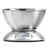 Uten Küchenwaage Digitalwaage Professionelle Waage Electronische Waage, Digitale Küchenwaage 5kg x 1g aus 304 Edelstahl Tara-Funktion mit LCD-Display Schale und Timer