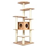 COSTWAY 175cm Kratzbaum Holz, 6-stufiger Katzenkratzbaum Groß, Katzen Spielhaus mit Höhle und 5 Matten, Aktivitätsbaum Katzenmöbel Kletterbaum Katzenhaus, Katzenbaum Beige+Natur