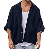 Herren Mode Frühling Sommer Casual Große Größe Kurzer Turndown Neck Solide Hemden Top Bluse mit Taschen Hemd Herren Kragen Muster (Marine,Marine)