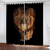 BONDIJ Verdunklungsvorhänge 2Er Set Ösen - 3D Tierischer Löwe Druck Muster Thermovorhang Kinderzimmer Mädchen Junge - Thermogardine Wohnzimmer Schlafzimmer Fensterdekoration 164X200cm