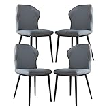 Küchen-Esszimmerstuhl, 4er-Set, moderner Technologie-Stoff, Wohnzimmer-Beistellstuhl, Theke, Rezeption, Verhandlungsstuhl mit Beinen aus Kohlenstoffstahl (Farbe: Grau)