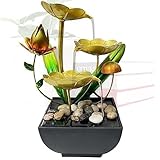 Zimmerbrunnen,3-stufiger Wasserfall Brunnen,Lotusblume Desktop-Wasser-Brunnen,Meditationsbrunnen mit Sand Steinen und LED Beleuchtung,für Meditation und Entspannung,Zuhause/Büro Dekoration (Stil 1)