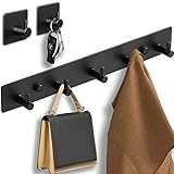 ORSJA Garderobenhaken, Kleiderhaken für Wand und Tür, Garderobenleiste mit 2 Klebehaken, Wandgarderobe Hakenleiste Selbstklebender Handtuchhaken für Bad, Küche (Schwarz)