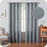 Topfinel Voile Vorhänge mit Ösen Halbtransparent Gardine Leinenstruktur Garn Muster Fensterschal für Zimmer, Büro, 2er Set 235x140 (HxB) Grau