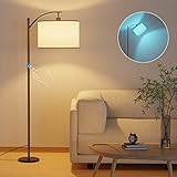 GLUROO Stehlampe Wohnzimmer,7 Farblichtmodi,3 Farbtemperaturen,Stufenlose Helligkeit,Touch-Steuerung Dimmbare Stehlampe RGB, 12W E27 LED-Birne für Wohnzimmer,Büro,Lampenschirm mit beigefarbenem Rand