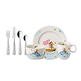 Villeroy & Boch - Happy as a Bear Kinder-Tafelservice, 7-teilig, Premium Porzellan/Edelstahl, Weiß/Bunt