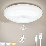 LED Deckenlampe mit Bewegungsmelder, 4000mAh USB Wiederaufladbar LED Deckenleuchte Dimmbar, Kabellos Sensorleuchte, Batteriebetriebene LED Sensorleuchte Deckenleuchte für Garage Speisekammer ​Weiß