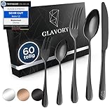 Glavory - Besteck Set 12 Personen Schwarz Hochglanz - 60teilig - Besteckset Spülmaschinenfest aus rostfreiem 18/8 Edelstahl - Schwarzes Besteck mit edler Verpackung