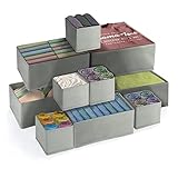 FAMKEEP 10 Stück Schubladen Ordnungssystem Kleiderschrank Organizer,Faltbare Aufbewahrungsbox Stoff,Grau Faltbare Aufbewahrungsbox Stoff,Schrank Schubladentrenner für Kleidung, BHS, Socken