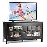 COSTWAY TV Schrank Lowboard, Sideboard Küchenschrank mit Türen und 4 Staufächern, Fernsehschrank Fernsehtisch für Fernseher bis 50 Zoll, Buffetschrank für Küche, Holz, 114 x 48,5 x 61 cm (Schwarz)