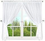 FKL DESIGN Home Deco Schöne Fertiggardine Weiss Fenstergardine Gardinen Wohnzimmer aus Voile mit Faltenband Gardinen Kräuselband Store Kurz Modern Fenster Weiß Gipüre LB-11-B 150 x 600 cm