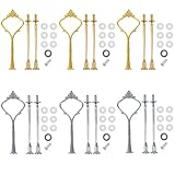 6 Set Etageren Stangen Set, Basicon Etagere Bausatz, Metallstangen Etagerenhalter Mittellochausstech 2 bis 3 stufig für Hochzeitstorte Tortenhalter Tortenständer Torten Etagere 3 etagen, Silber Gold