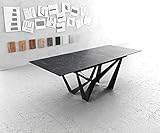 DELIFE Esszimmertisch Edge Laminam® Keramik Grau 180-220x90cm Mittelfuß Schwarz Ausziehbar Gestell: Spider Flach Metall