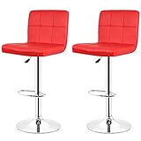 Flyelf 2er-Set Barhocker Leder mit Rückenlehne drehbar höhenverstellbar 92-110 cm (2 Barhocker/Rot)