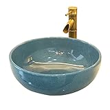 TRNL Retro Waschbecken,aufsatzwaschbecken Naturstein,handwaschbecken Klein Gaste Wc Runde Keramik Im Europäischen Stil,waschschale Waschbecken Mit Und Wasserhahn 41 * 15cm(Suit, Blue)