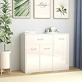 Youuihom Wohnzimmer-Sideboard, Bodenschränke, Konsolenschränke, Geeignet für Bars, Küchen, Wohnzimmer, Esszimmer, Cafés, Sideboard Hochglanz-Weiß 88x30x70 cm Holzwerkstoff
