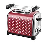 Kalorik 2-Scheiben-Toaster, Retro-Design, Separater Brötchenaufsatz, Integrierte Krümelschublade, 950 W, Rot/Weiß, TKG TO 1045 RWD N, Rot mit Weißen Punkten