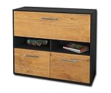 Lqliving Sideboard - Beistellschrank Cassandra, Korpus: anthrazit matt, Front: Holz-Design Eiche (92x79x35cm), inkl. Metall Griffen, Made in Germany