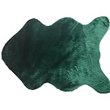 SHRISAFAL Teppich - Flauschiger Schaffell Bettvorleger，40 x 60 cm Kunstfell Fell-Teppich，für Schlafzimmer Bett oder Wohnzimmer Sofa Deko, Grün