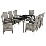 Juskys Polyrattan Gartenmöbel-Set Rimini Plus 9-teilig & wetterfest — Sitzgruppe mit Tisch & 8 Stühle - Essgruppe für 8 Personen - Beige mit Grau