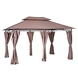 Outsunny Pavillon 3x4m Gartenpavillon mit 6 Seitenteilen Partyzelt Gartenzelt Festzelt mit Doppeldach Khaki