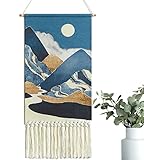 Weldomcor Makramee Wandbehang Gewebt Tapisserie Boho Deko Wanddekon Wandteppich Chic Wanddeko Bergwolke Für Wohnzimmer,Schlafzimmer Home Decor, Blau