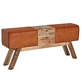 FineBuy Design Turnbock Sitzbank Braun mit Schubladen 120x56x30 cm | Turnhocker Bank aus Echtleder mit Stauraum | Hocker Garderobenbank Sitzhocker Springbock Turnbank