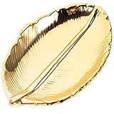 BESPORTBLE Deko Tablett Keramik Servierteller Gold Blatt Serviertablett Dekoschale Schmuckständer dekoteller Schmuckhalter Schale Organizer Tablett für Lebensmittel Schmuck Kosmetik Wohnzimmer Deko