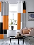 YTITILUCK Orange, schwarz, grau, abstrakt Bedruckte Fenstervorhänge für Wohnzimmer, Schlafzimmer, Fensterdekorationen, Heimdekoration, 2 x H 183 x B 140 cm, Ösenvorhänge