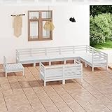DCRAF 10-teiliges Gartenmöbel-Set aus massivem Kiefernholz weiß