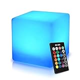Mr.Go 40cm LED Würfel Licht Außen Wasserdichter Würfelhocker mit Fernbedienung, RGB-Farbwechsel, 16 Einstellbare Farben, Batteriebetriebene, Dimmbare Nachtlicht zum Wohnzimmer