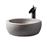 TRNL Retro Waschbecken,aufsatzwaschbecken Naturstein,handwaschbecken Klein Gaste Wc Runde Keramik Im Europäischen Stil,waschschale Waschbecken Mit Und Wasserhahn 41 * 15cm, Suit