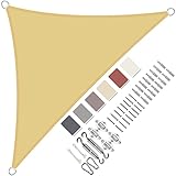 Sonnensegel Dreieckig 2x2x2.8m Wasserdicht im Viele Größe und Farben, mit Befestigungs Kit PES Polyester, Sonnenschutz 95% UV Schutz, Reißfest Wetterfest für Terrasse Garten- Beige