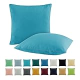 SHC by BaSaTex 2er Pack Jersey Kissenbezüge Kissenhüllen | Kopfkissenbezug aus 100% Baumwolle | 40x40 cm Dekokissen Bezug | Farbe Türkis