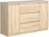 meble masztalerz Kommode Eiche-Sonoma Matt mit 3 Schubladen und 2 Türen 120 cm, Sideboard Wohnzimmer, Schlafzimmer H: 78,2 cm, B: 120,4 cm, T: 39 cm Kommode mit Schubladen, Schubladenschrank