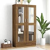 MOONAIRY Vitrinenschrank, Vitrine, Wandschrank, Schrank Regal, Glasregal, Glasvitrine Stehend, Eckvitrine, Manga Regal, Braun Eiche-Optik 82,5x30,5x150cm Holzwerkstoff