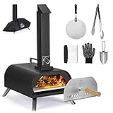 Pizzaofen Outdoor DEERFAMY tragbarer für Holzpellets&späne mit Thermometer Klappbare Beine und abnehmbarem Schornstein bis 400°C Hochtemperaturbeständig Stahl-Pizzagrill für Picknick, Party, Camping