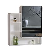 Runder Eckschrank Badezimmerspiegelschrank Aus Massivholz Wandspiegelschrank Badezimmerspiegel Mit Regal (Color : White, Size : 60 * 14 * 80cm)