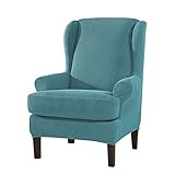 DSHUB Stretch-Bezug für Ohrensessel, Jacquard-Spandex-Sesselbezug mit elastischem Boden, weich, rutschfest, waschbar, Möbelschutz für Wohnzimmer, Blau-Grün, 2 Stück