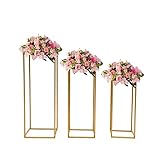 3 STK Blumenboden Set Blumensäule Gold Minimalistisch Quadrat Blumenständer 50/60/70cm Hoch Pflanzenständer Deko Blumenhocker Display Rack für In/Outdoor Garten