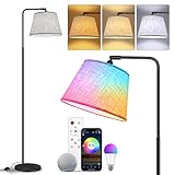 Stehlampe Wohnzimmer, WiFi RGBCW Standleuchte LED Dimmbar Kompatibel mit Alexa Google Home, Bogenleuchte mit Leinen Lampenschirm Modern Leselampe mit Fernbedienung Ecklampe Stufenlose Farbtemperaturen