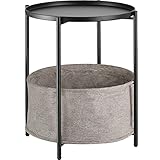 TecTake 800912 Beistelltisch rund aus Metall, abnehmbares Tablett, Couchtisch mit Korb als Stauraum, modernes Design, Ø45,5 x H53 cm (Schwarz | Nr. 404190)