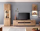 Wohnwand Santos 20 Balkeneiche Bianco teilmassiv 3-teilig Medienwand LED TV-Wand Wohnzimmer Wohnmöbel mit Beleuchtung, Beleuchtung:mit Beleuchtung
