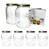 Bormioli Rocco Vorratsglas 2,16 L eckig Quattro Stagioni I 6er Set I Konserven-Glas I Aufbewahrungsglas inkl. Deckel + Rezeptheft I Abfüllen von Konfitüre, Senf, Dessert, Pasta & Co. I