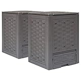 Farbe: braun-garten Komposter 2 Stück braun 60x60x83cm 600l Kunststoff Rattan