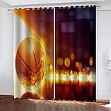 REPWEY Verdunkelungsvorhänge 3D Flammensport Basketball Druck Muster Ösen Vorhang 2Er Set 260X240cm (BxH) Vorhänge Blickdicht Gardinen Wohnzimmer Kinderzimmer Thermo Vorhänge Fensterdekoration